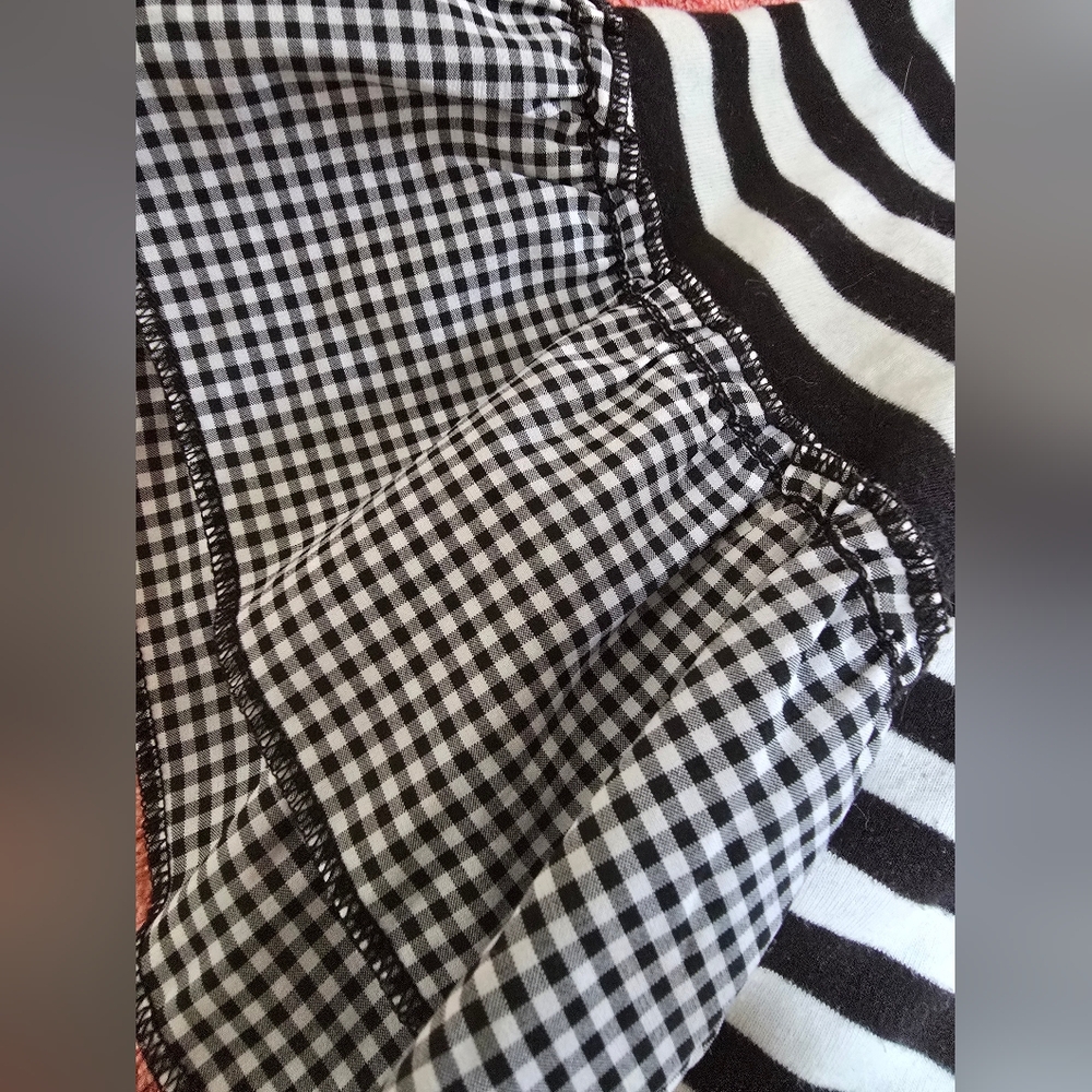 Chic Striped and Checked Black and White Women's Top XL